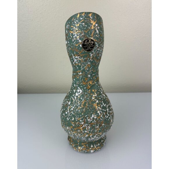 Savoy China 24 Kt Gold Mid-Century Speckled Pottery Pitcher Vase Green 12" Decor - Picture 5 of 11